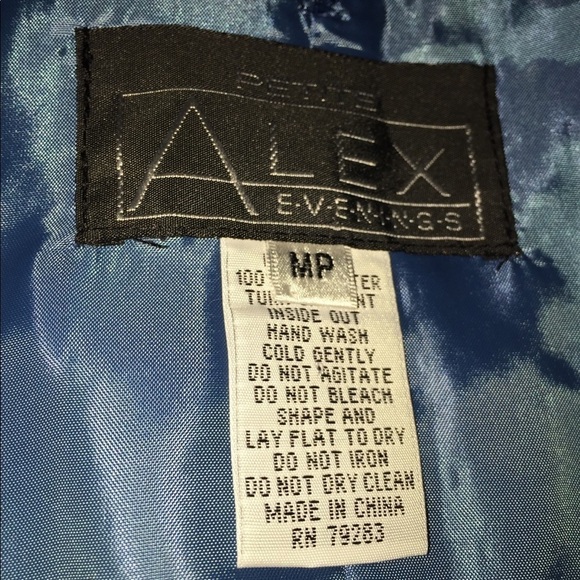 Alex Evenings Petite dark blue and black poly satin zebra print side tie blazer - Picture 6 of 7